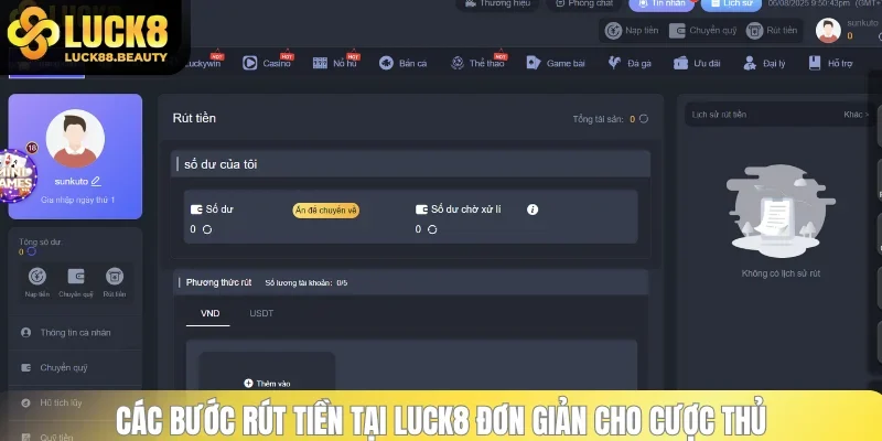 Để rút tiền LUCK8 bạn cần điền đầy đủ thông tin được yêu cầu